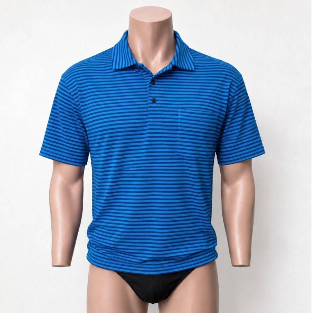 KJUS Polo Golf Shirt Medium Blue Striped Short Sleeve UPF30+ L / 52